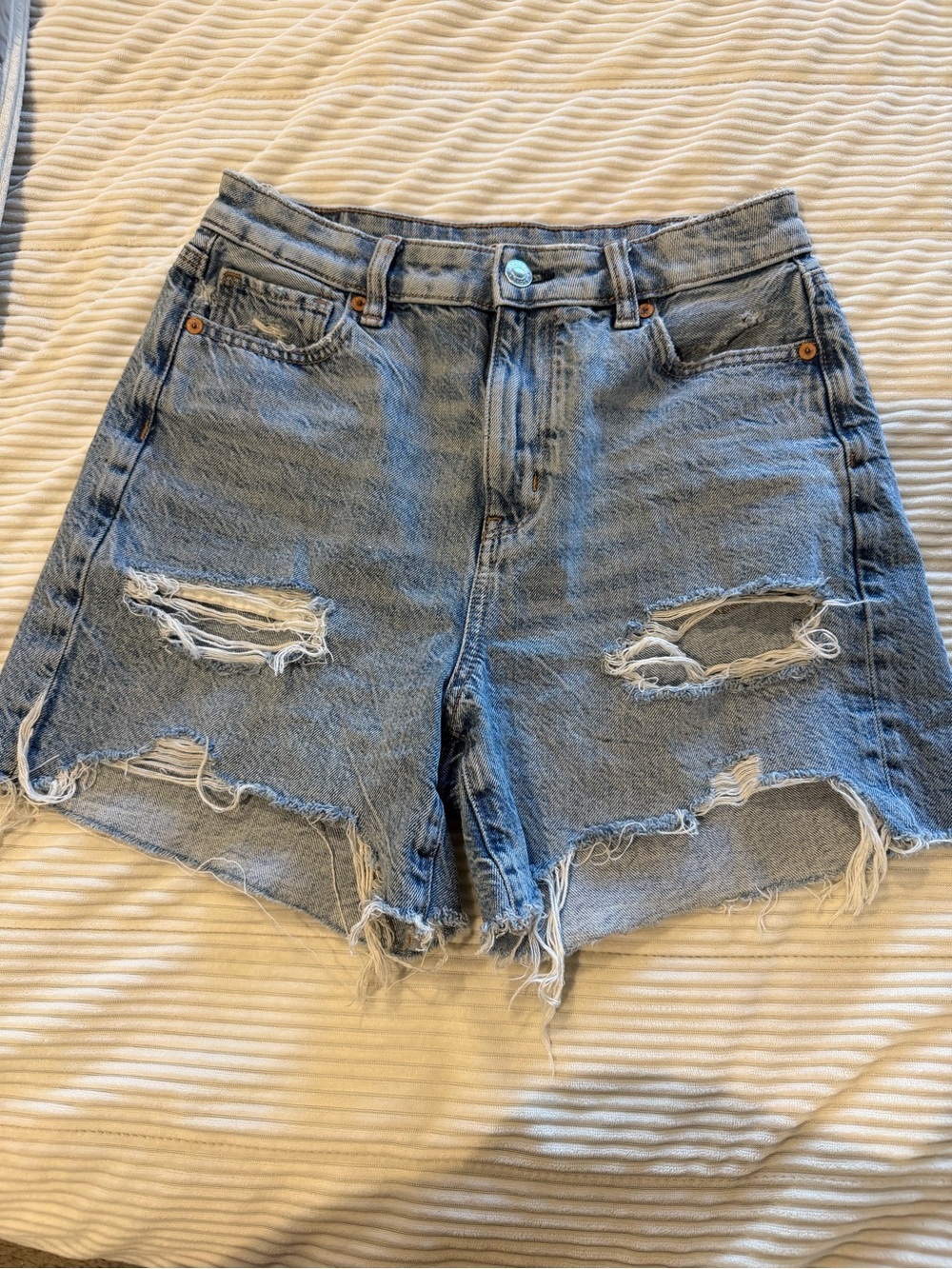 American Eagle Outfitters Distressed Light Blue Denim Shorts